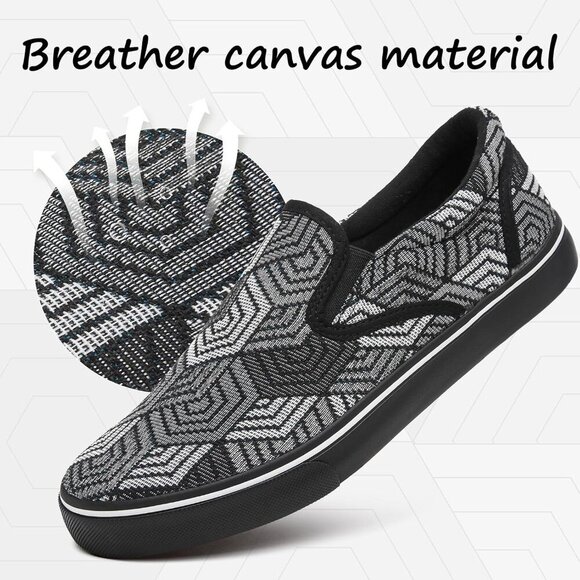 〽️Closed Toe Loafers Sneakers Men\'s Black Canvas Slip On Casual Lightweight main image 5